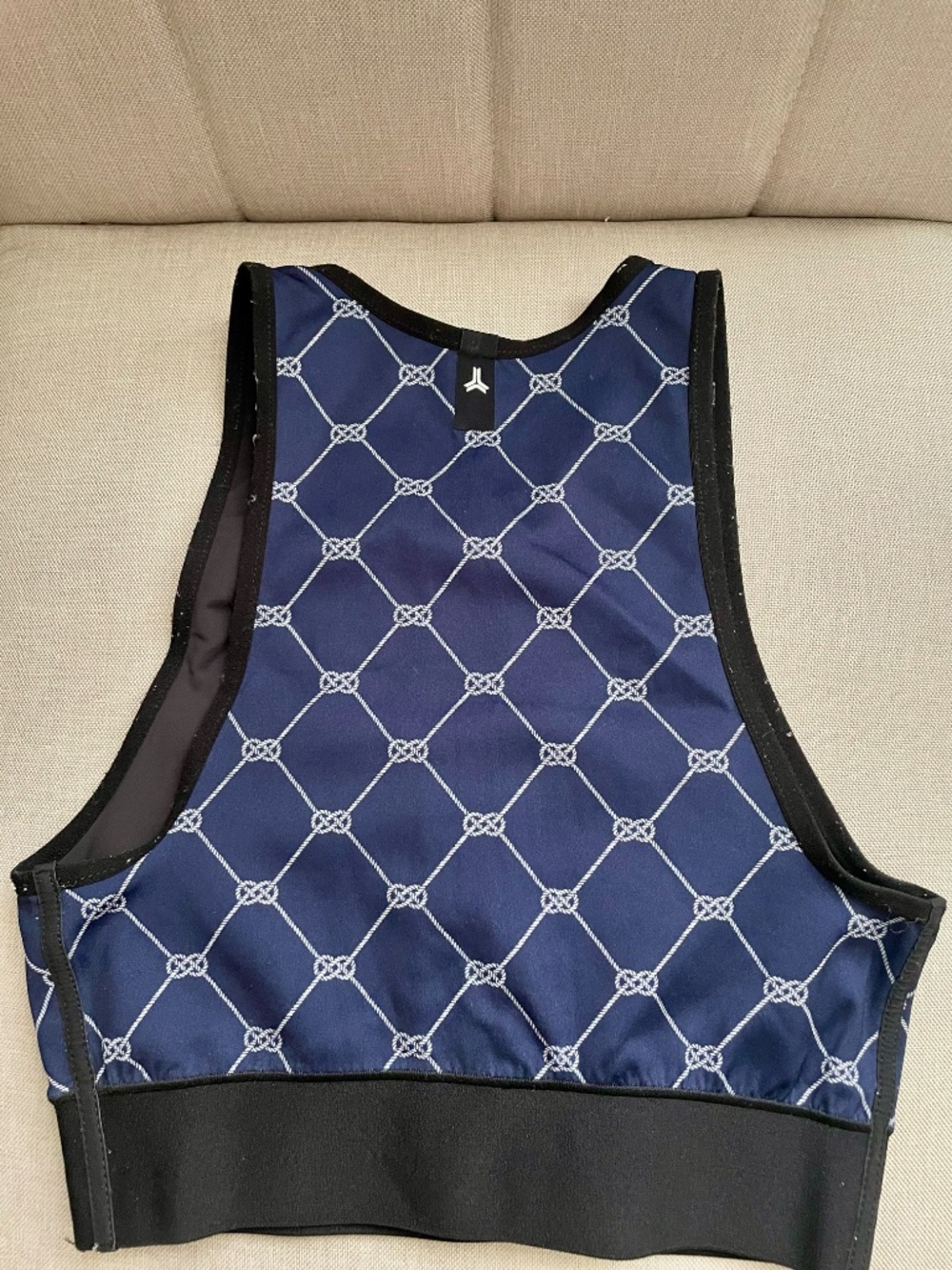 Ultracor Reversible Navy Nautical Rope Print Crop Top Sports Bra Gold Stripe XS - Picture 2 of 6